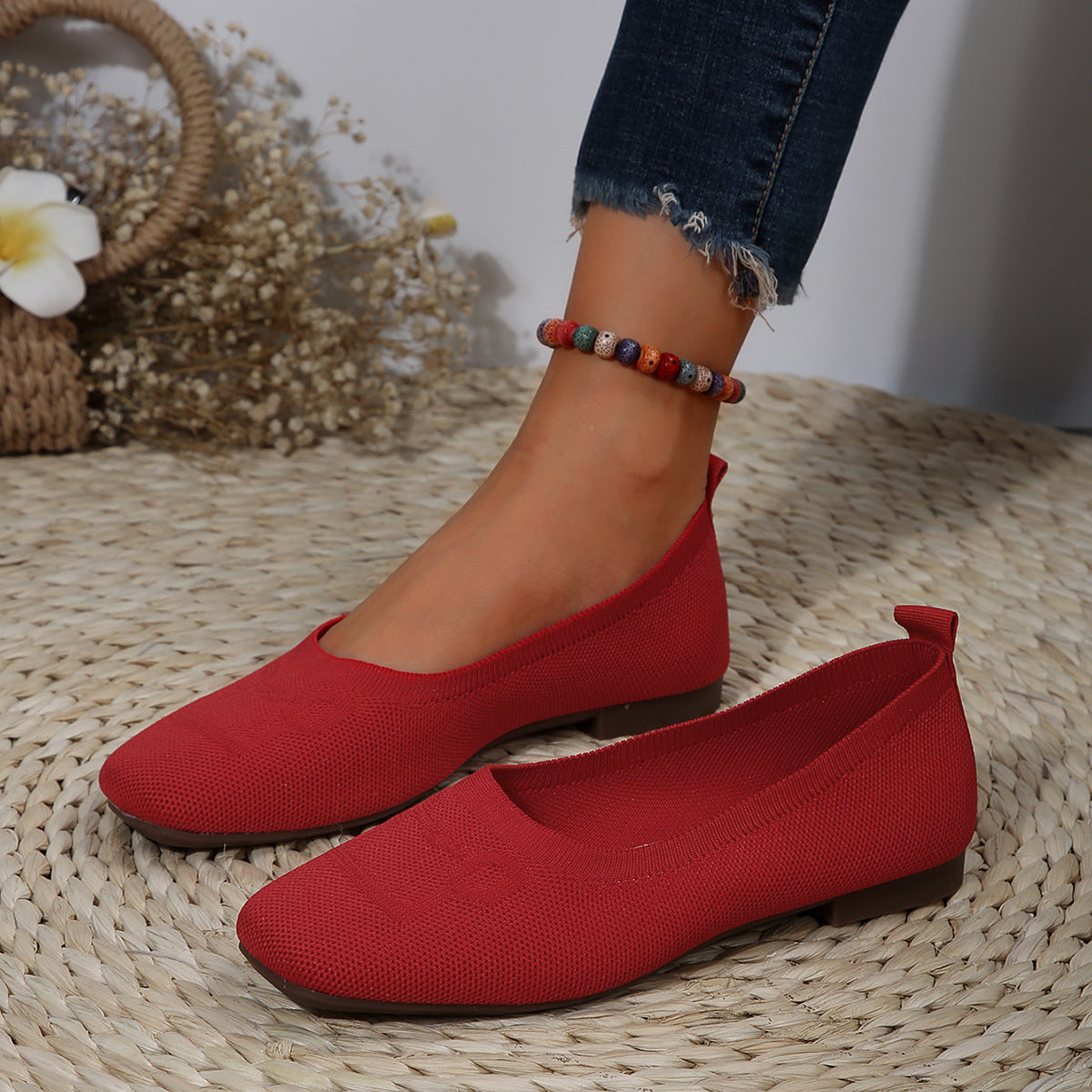 Square Toe Flat Slip-Ons