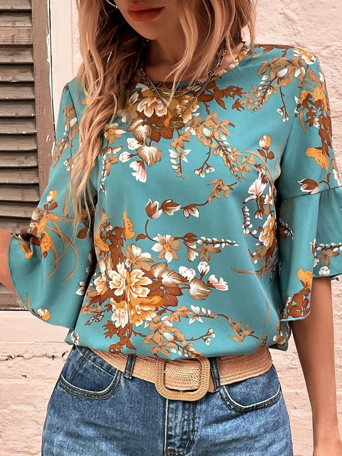 Printed Round Neck Half Sleeve Blouse