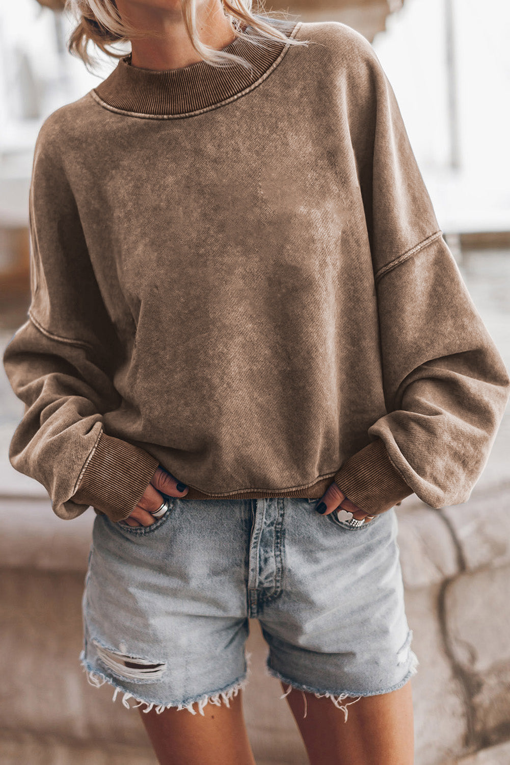 Mock Neck Dropped Shoulder Sweatshirt