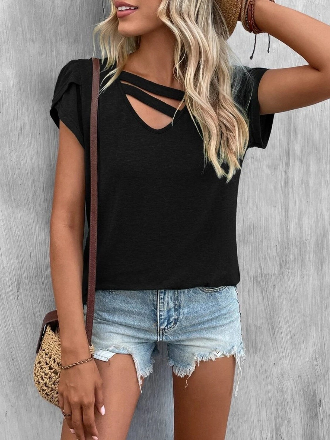 Asymmetrical Petal Sleeve T-Shirt