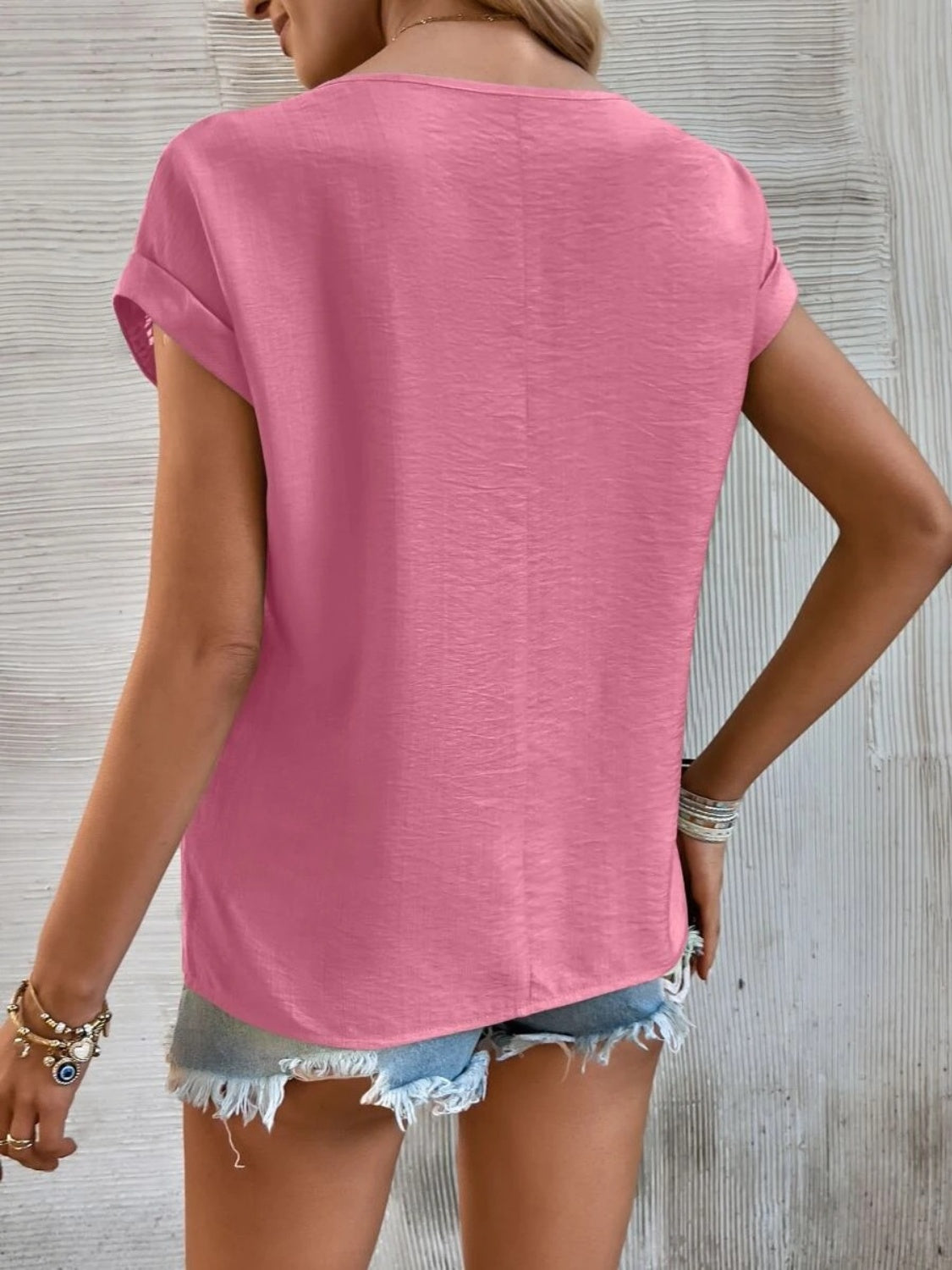 Cutout Round Neck Short Sleeve Top