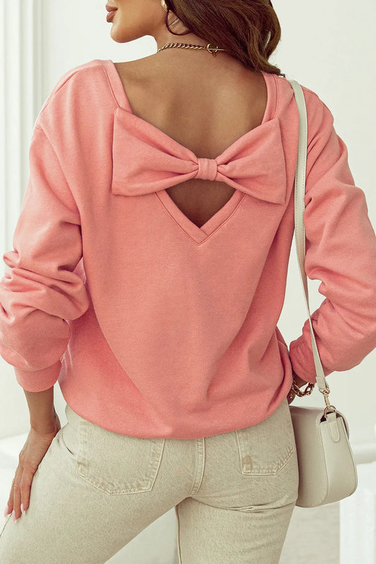 Bow Round Neck Long Sleeve Sweatshirt