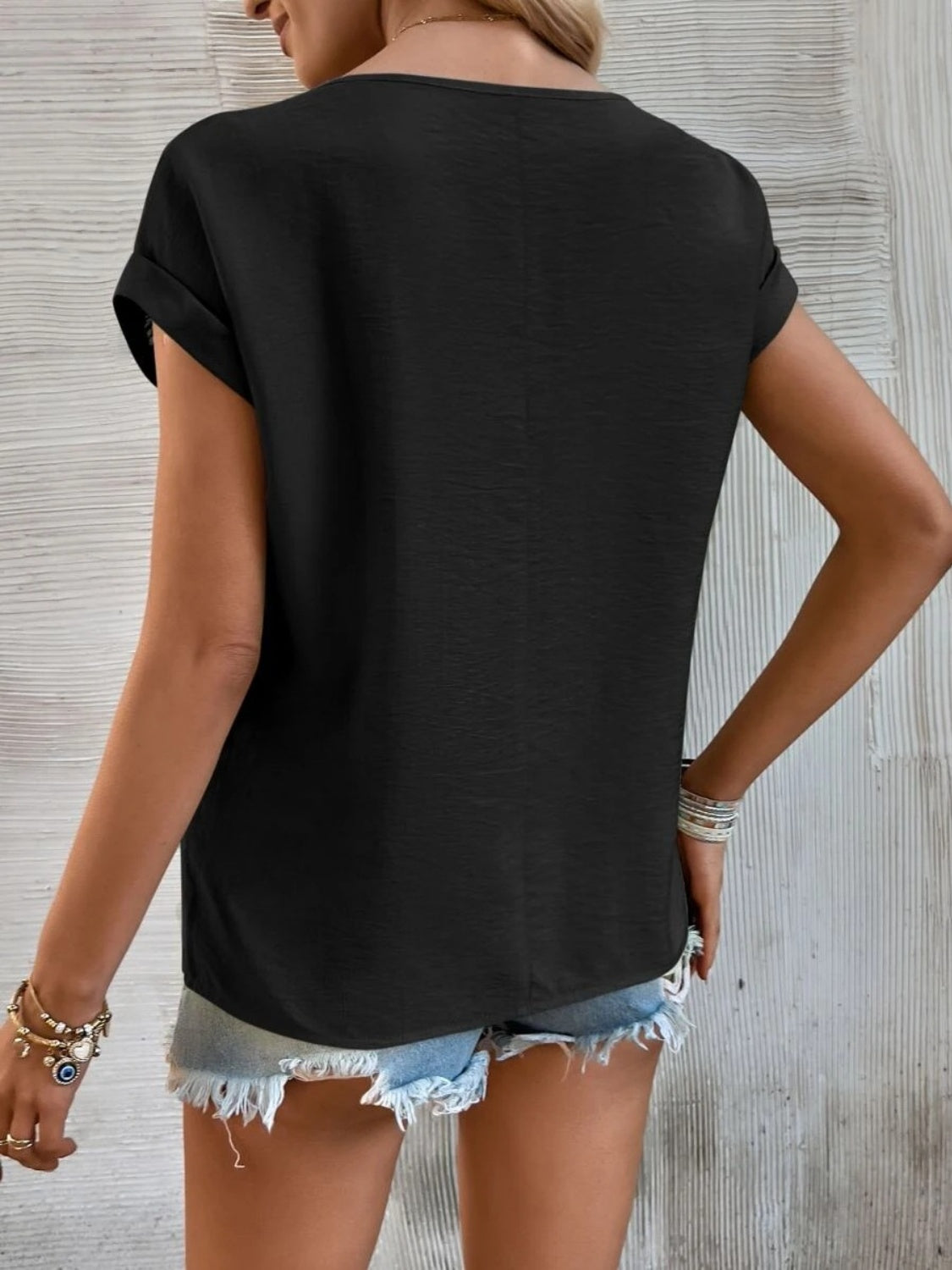 Cutout Round Neck Short Sleeve Top