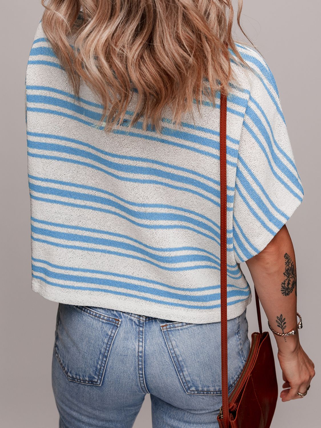 Stripe Round Neck Half Sleeve Knit Top