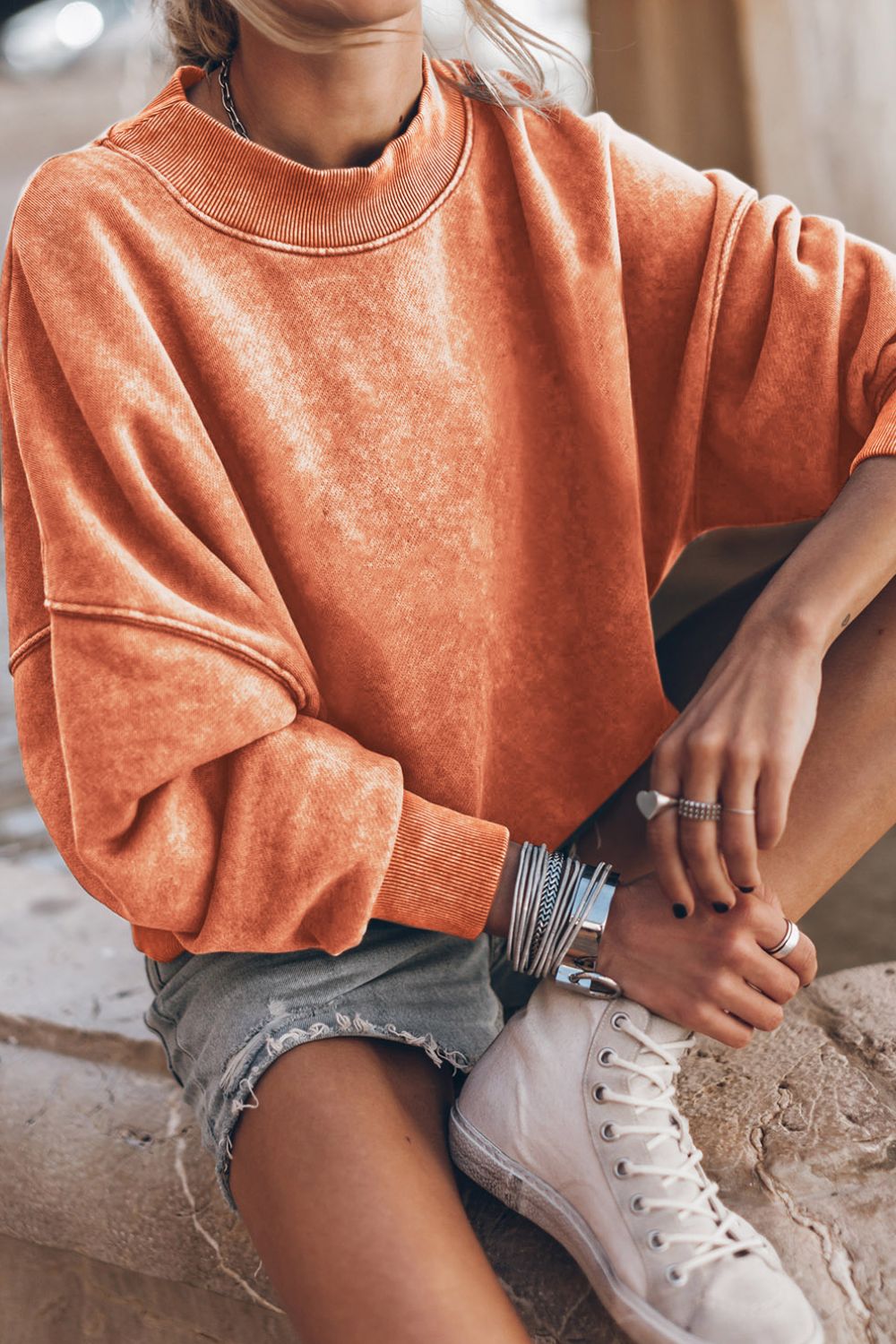 Mock Neck Dropped Shoulder Sweatshirt