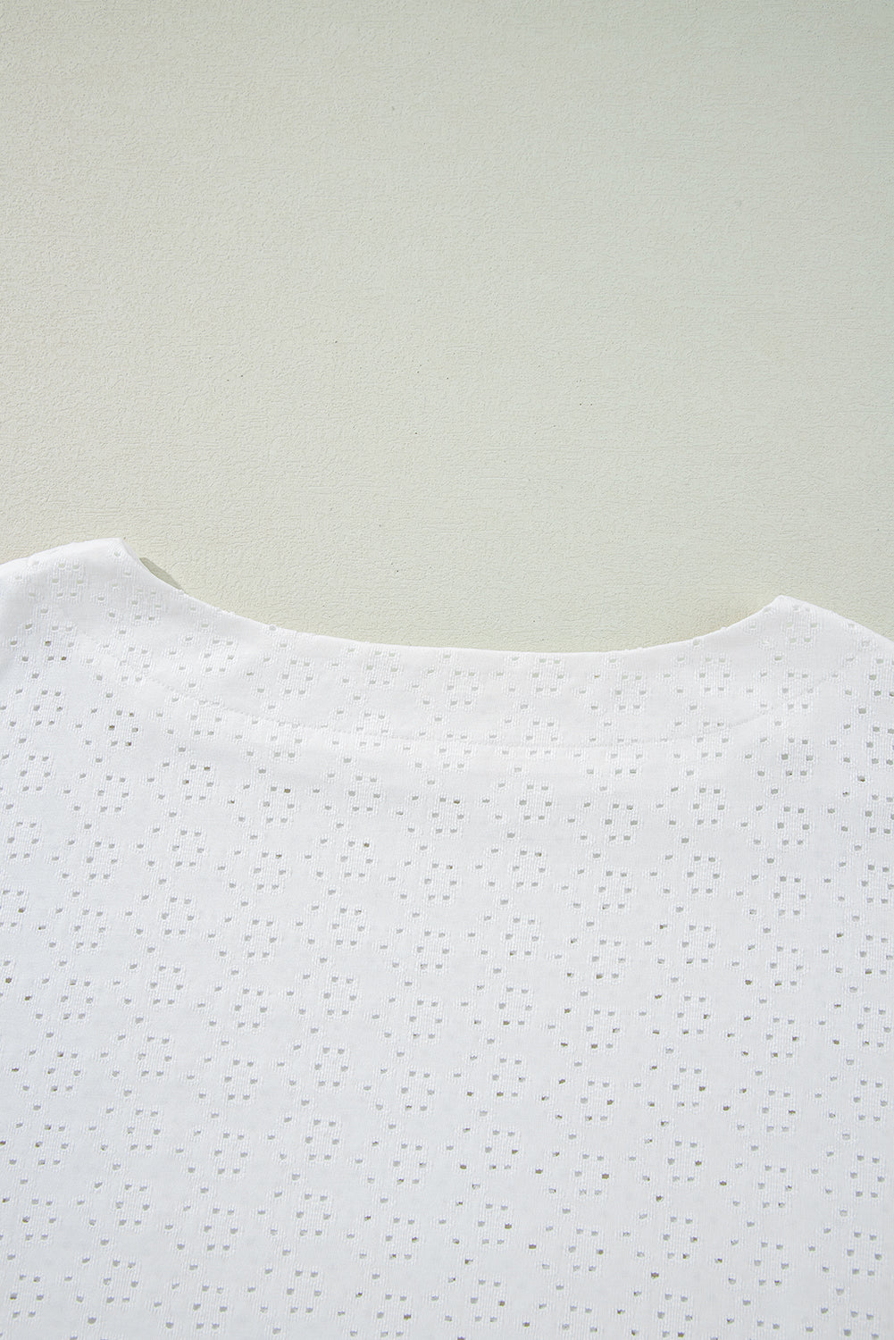 White Eyelet Pattern Boat Neck Casual Tee