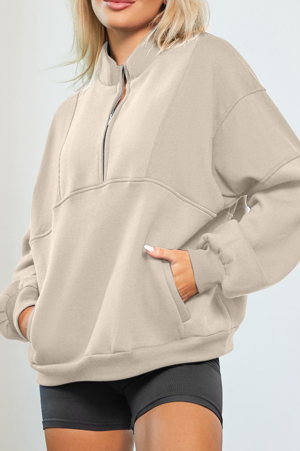 Half Zip Drop Shoulder Long Sleeve Sweatshirt