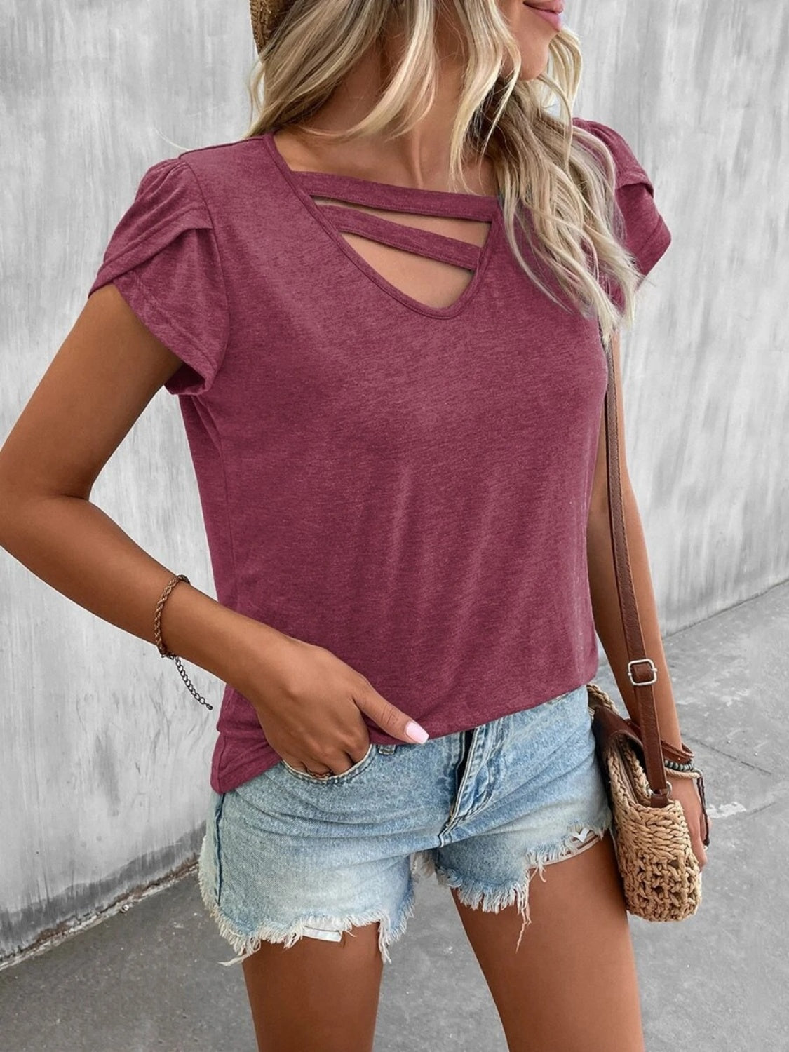 Asymmetrical Petal Sleeve T-Shirt