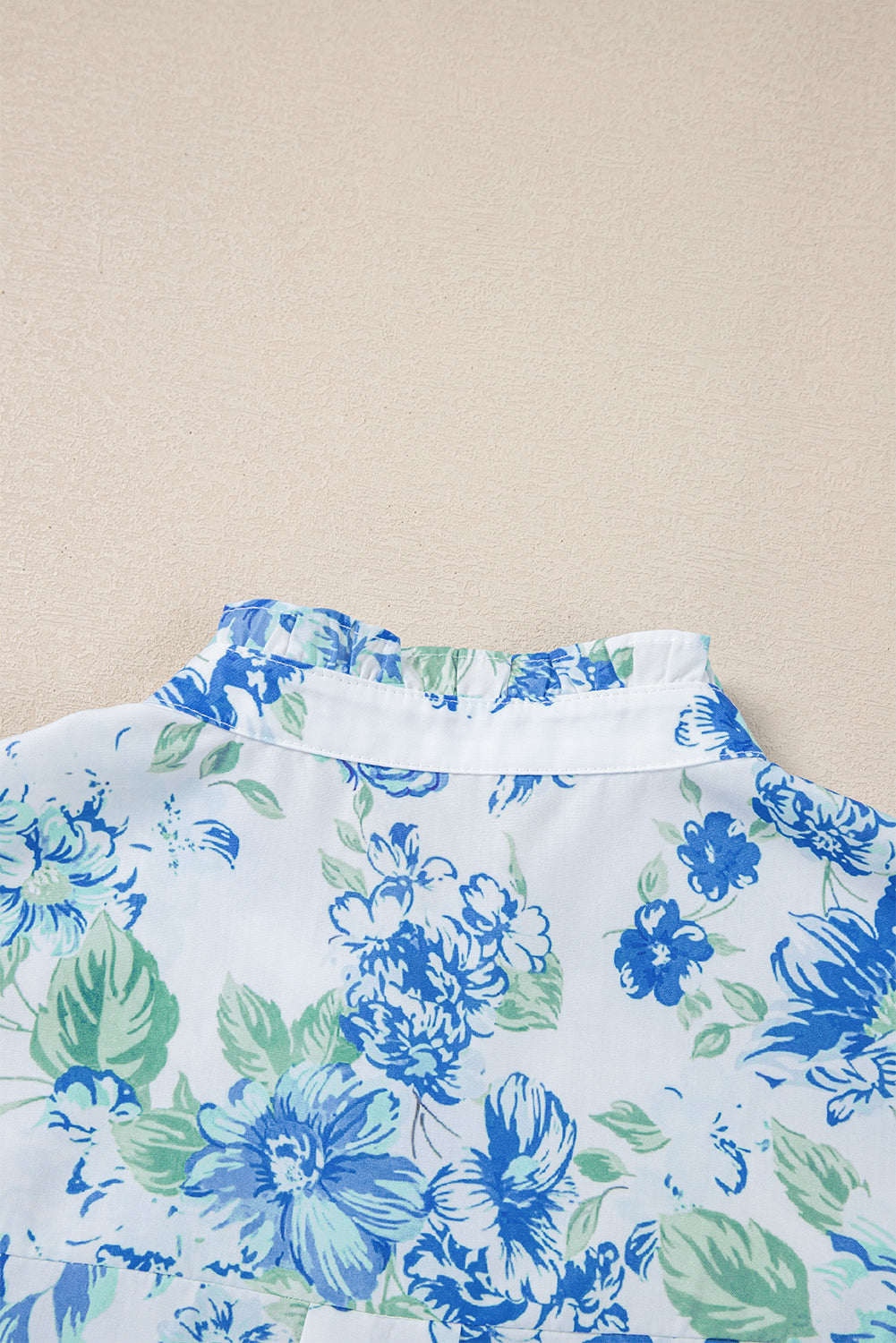 Sky Blue Floral Print Ruffle Sleeve Frilly Button Up Shirt