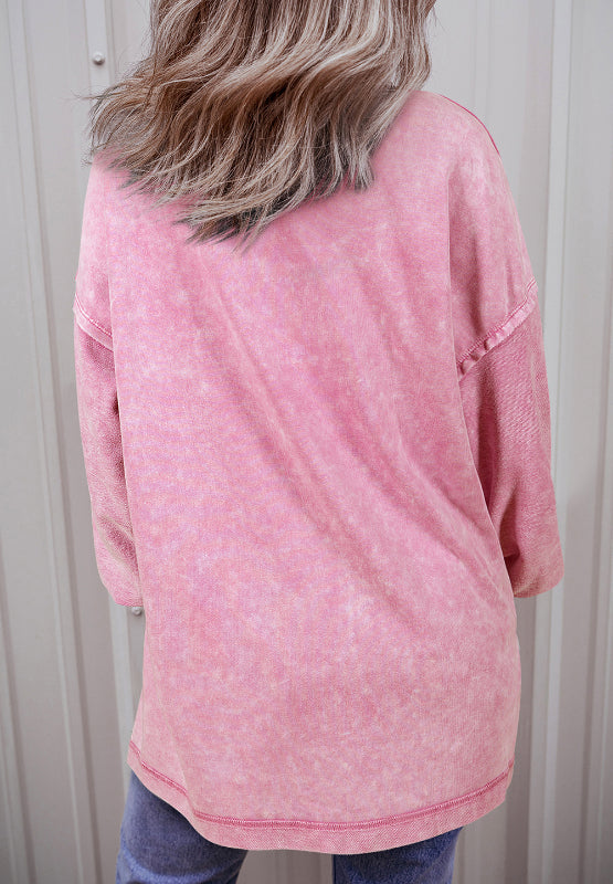 Exposed Seam Round Neck Long Sleeve Sweatshirt