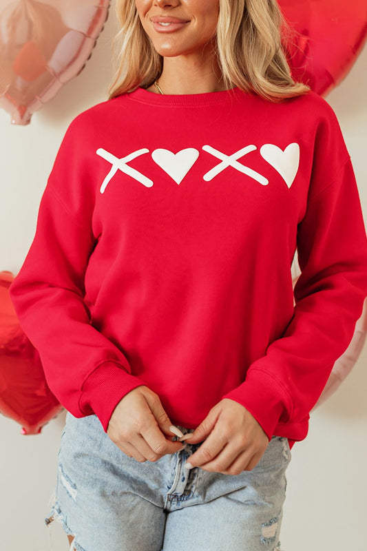 Valentine’s Day XOXO Round Neck Drop Shoulder Sweatshirt