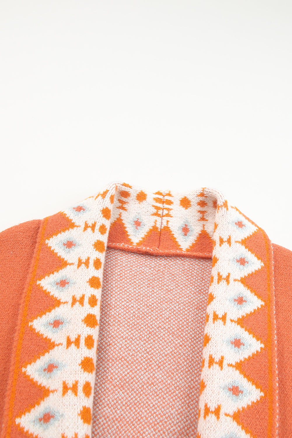 Orange Printed Aztec Print Open Front Knitted Cardigan